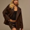 Women's Solid Wool Blend Lapel Batwing Sleeve Jacket