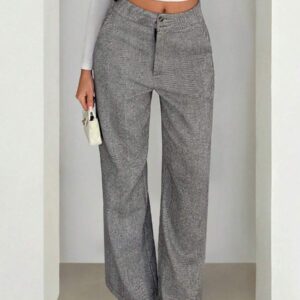 Women's Herringbone Pattern Straight Leg Casual Suit Trousers