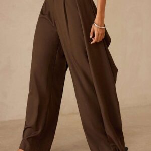 Women's Brown High Waist Wide Leg Suit Pants
