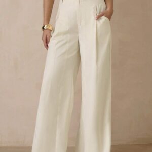 Women's Apricot High Waist Wide Leg Suit Trousers