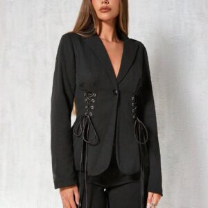 Women's Casual Crossover Tie-Side Blazer Jacket Coat