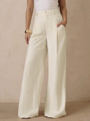 Women's Apricot High Waist Wide Leg Suit Trousers