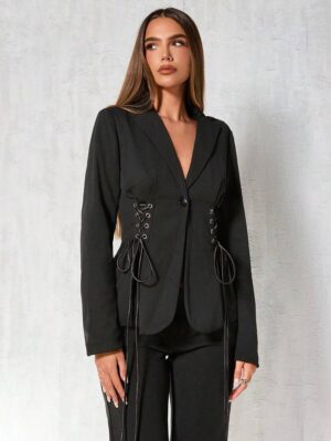 Women's Casual Crossover Tie-Side Blazer Jacket Coat