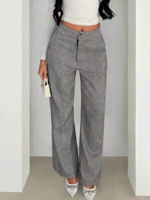Women's Herringbone Pattern Straight Leg Casual Suit Trousers